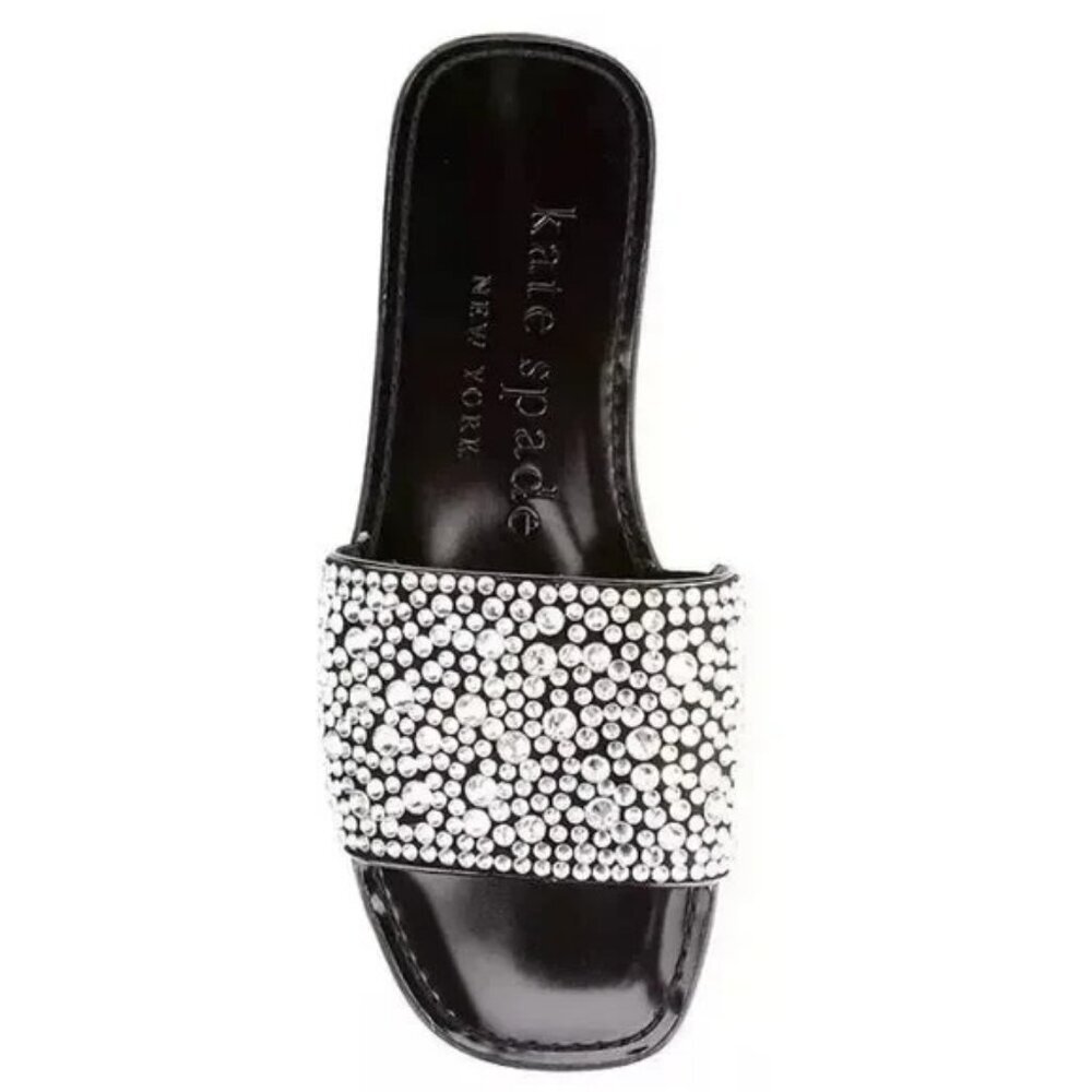 Kate Spade New York Women's Black Leather All That Glitters Flat Sandal Size 8.5 - Picture 2 of 2